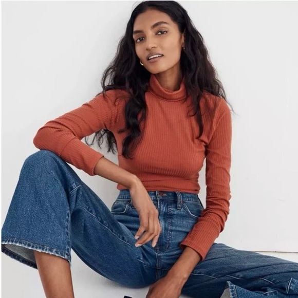 Madewell Tops - Madewell Ribbed Turtleneck Long Sleeve Supersoft Popover Top in Brick Rust Small